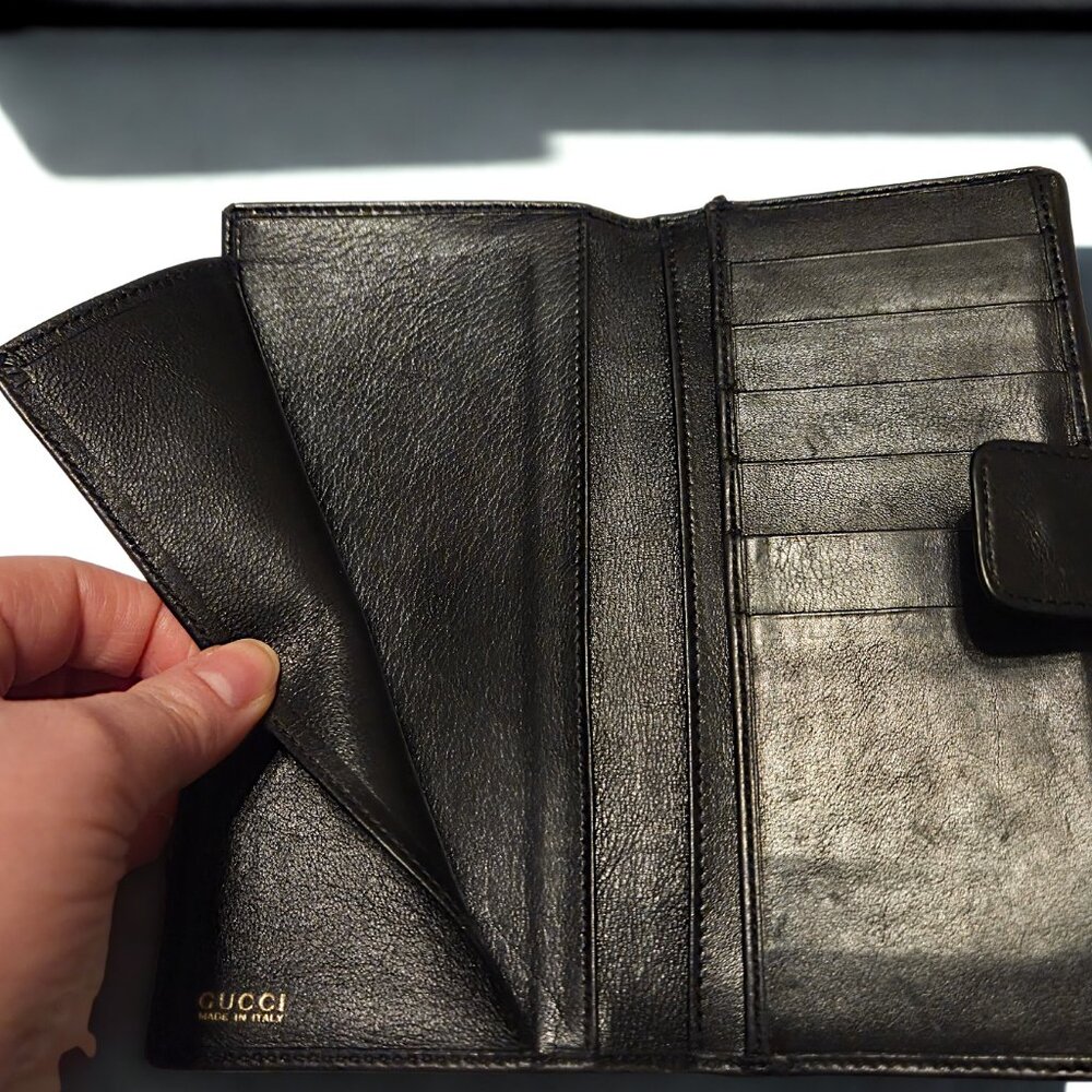 Gucci Black Leather Wallet w/ Bamboo Bit w/ DB – Cleaned & Conditioned – Vintage - Picture 5 of 7